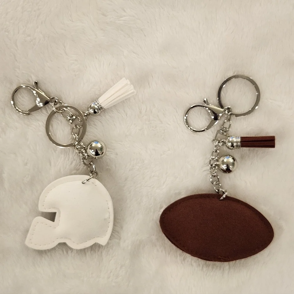 Brown Football and Silver Helmet Keychain Set Bag Charms